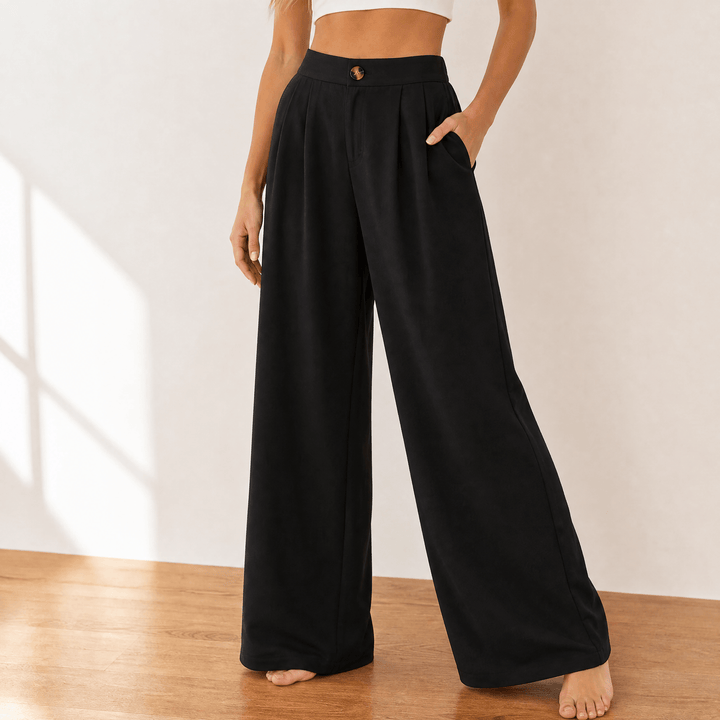 Sophisticated high waist wide leg trousers for women, suitable for everyday elegance.