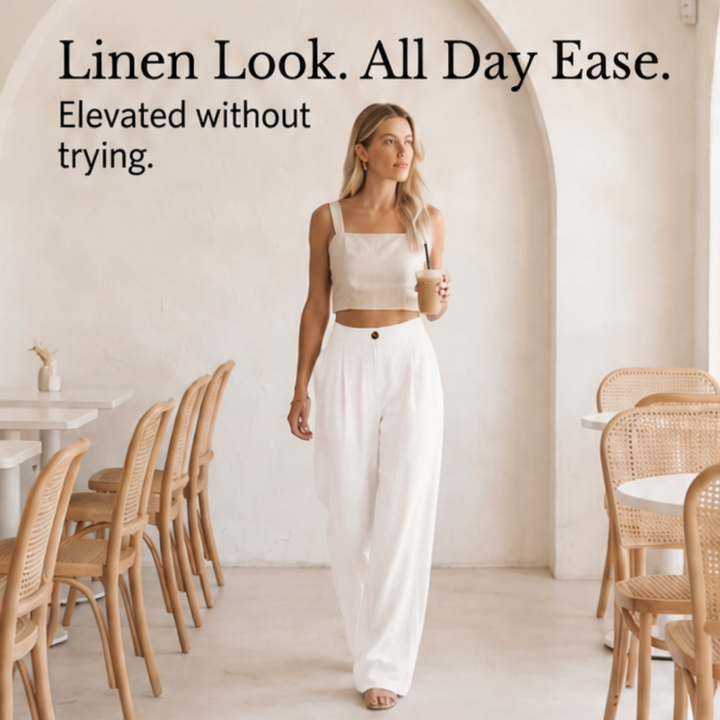 Pleated wide leg trousers for women, featuring a comfortable high waist.
