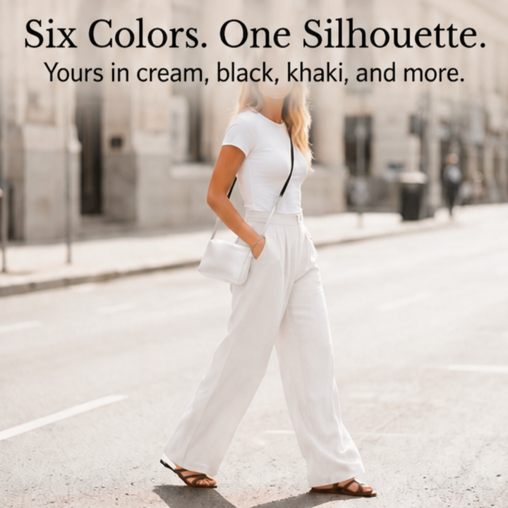 Women's elegant wide leg trousers, designed with a high waist and comfortable fit.