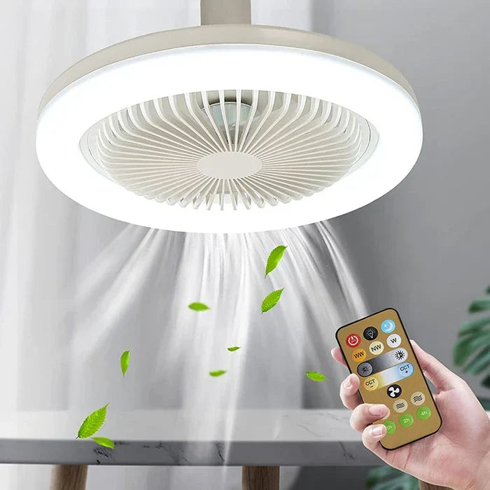 Compact ceiling fan with integrated LED light, perfect for modern home cooling and illumination.