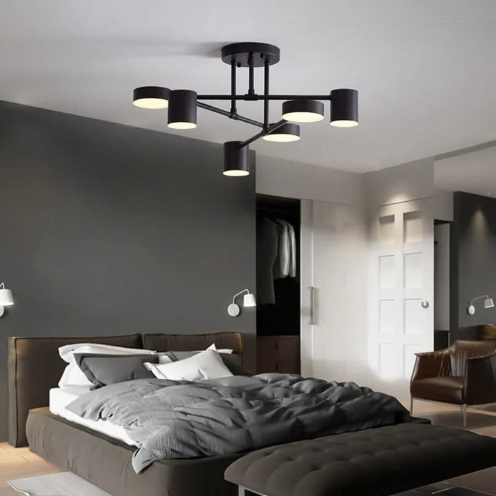 Sleek black modern geometric ceiling light, ideal hanging fixture for living room or dining area.