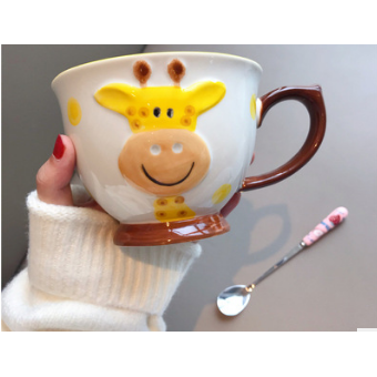 Practical ceramic soup mug with handle & spoon, microwave safe. Excellent unique gift for kitchen & home dining.
