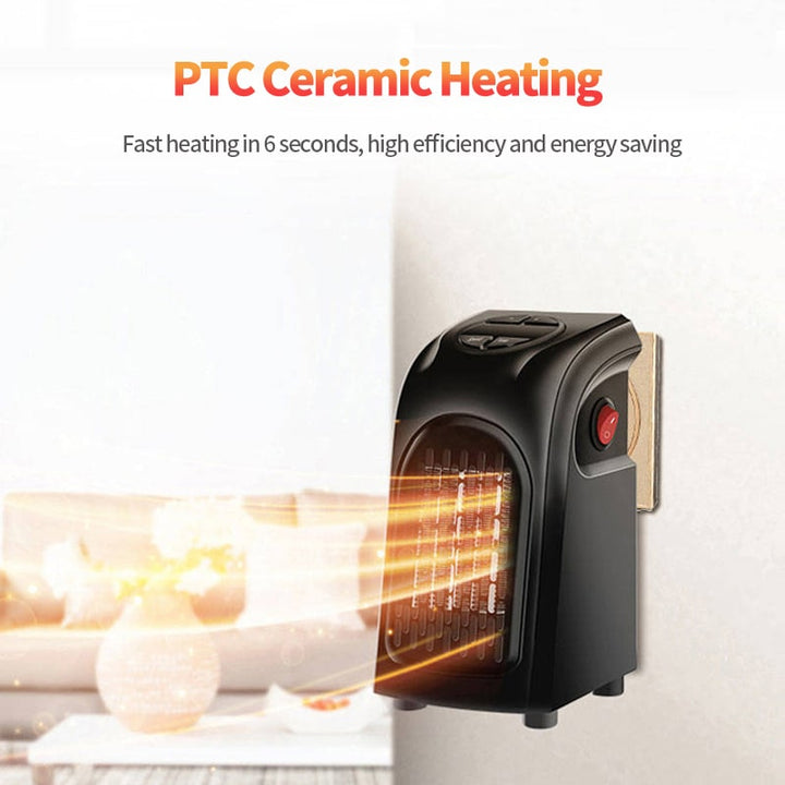 Personal portable space heater, ideal for office or small room comfort with timer.