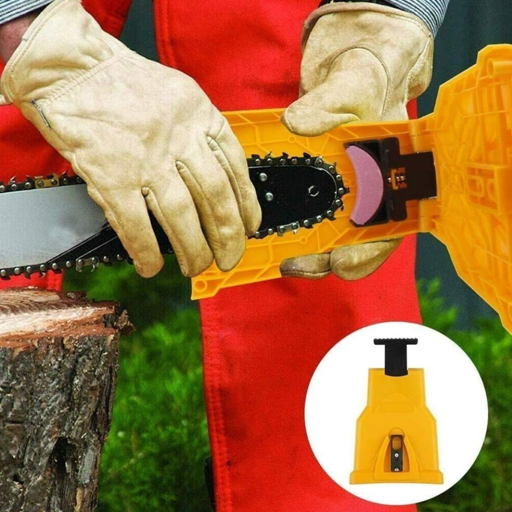 Compact handheld chainsaw sharpener with adjustable guide ensures precise sharpening & extends tool life.