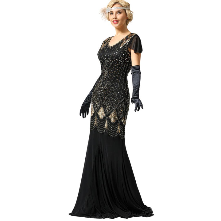 Authentic vintage style long flapper dress for women, featuring exquisite sequins, a nod to glamorous 1920s fashion.