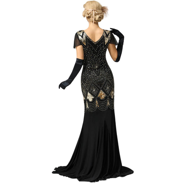 Charice long sequin flapper dress for women, showcasing opulent 1920s fashion and vintage elegance.