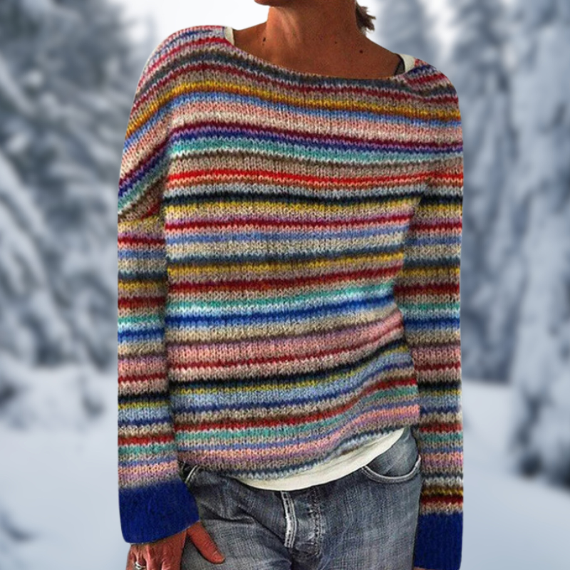 Women's cheerful Liora striped jumper, comfortable for effortless casual fall & winter fashion style.