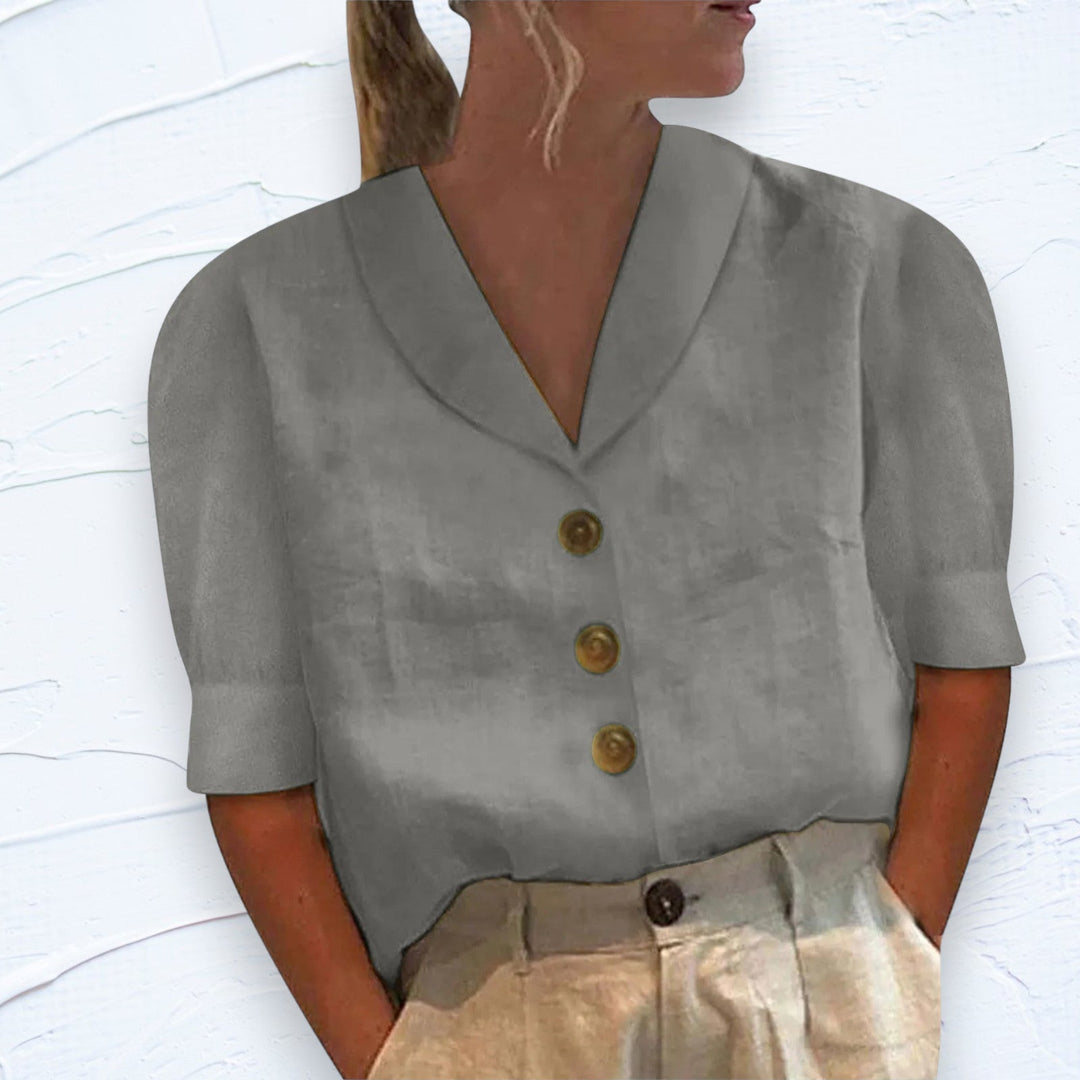 Solid color women's elegant shirt, a versatile collared button-up for spring & summer fashion.