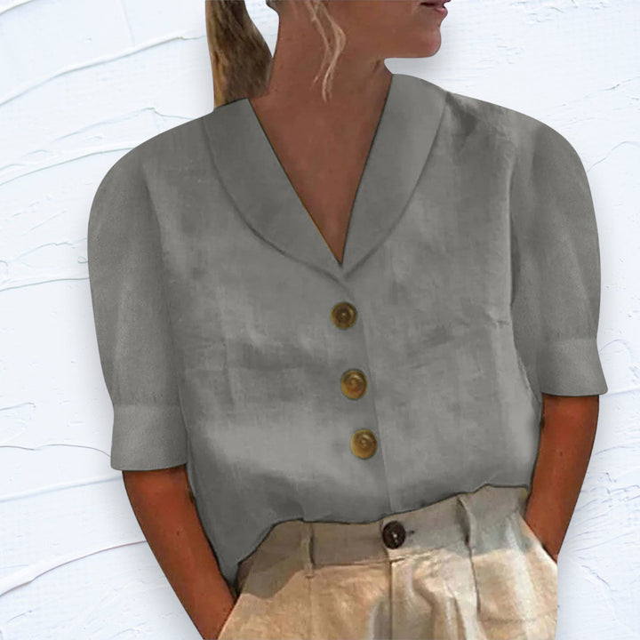 Solid color women's elegant shirt, a versatile collared button-up for spring & summer fashion.