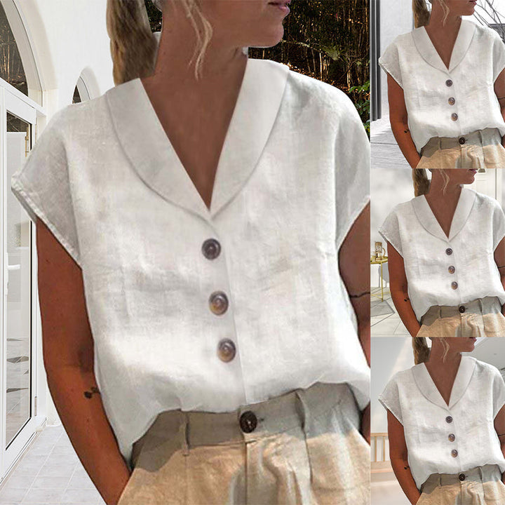 Elegant women's button-up blouse with collar, perfect for chic spring & summer fashion.