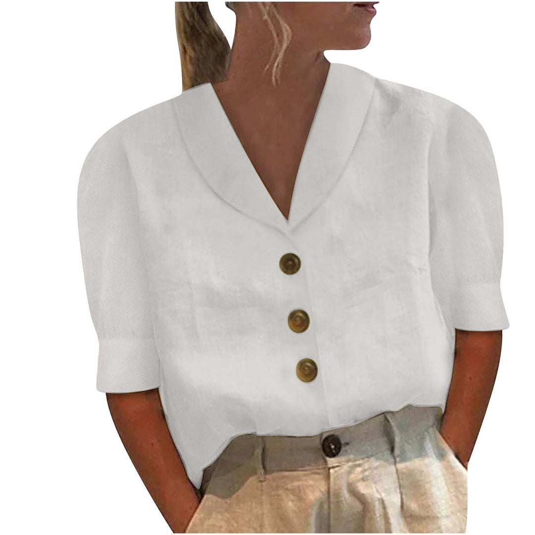 Casual women's collared top, versatile solid color button-up shirt for everyday style.