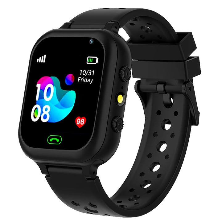 Blue children's GPS smartwatch with video call, 4G connectivity, and real-time tracking. Secure silicone band.