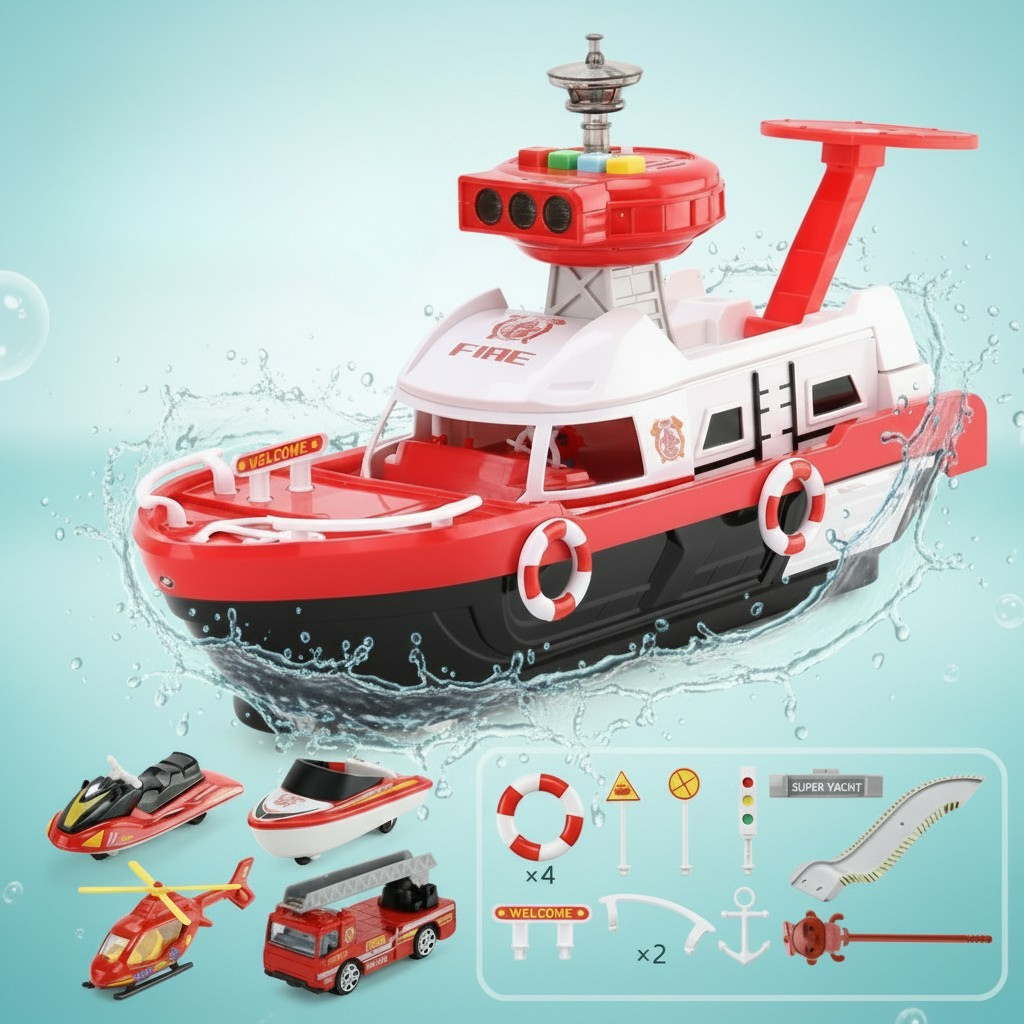 Children's musical toy boat with interactive lights & sounds for imaginative playtime fun.