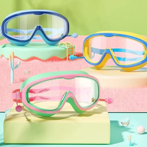 Bright children's swim goggles, anti-fog, clear vision for happy kids swimming. Adjustable & comfortable pool fun.