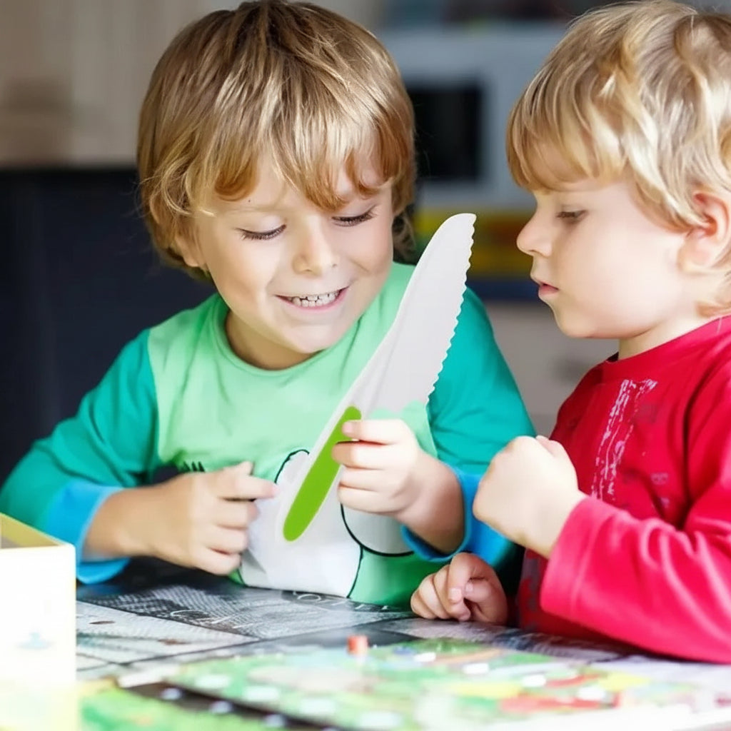 Toddler activity play kitchen set with safe cutting tools for imaginative cooking & educational fun.