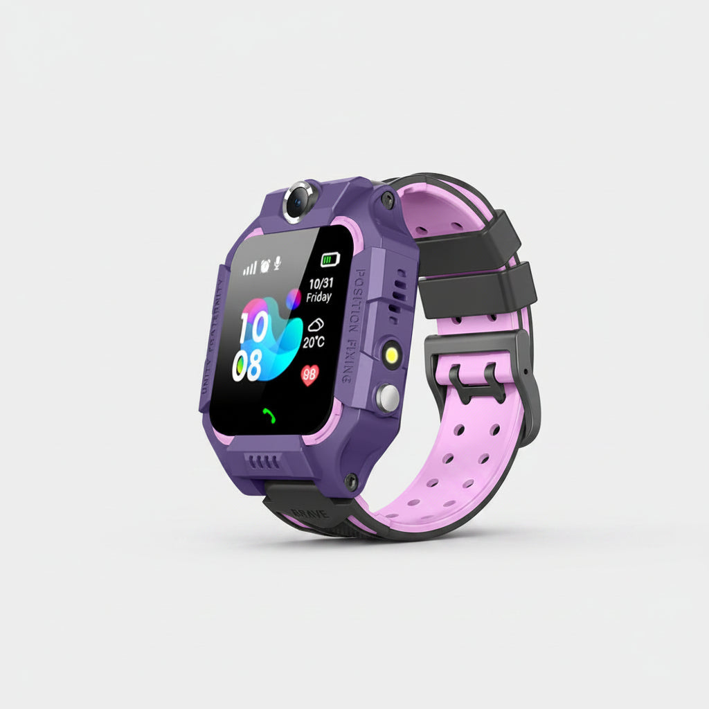 Green children's tech smartwatch featuring GPS tracker, camera, and voice calling for active kids.