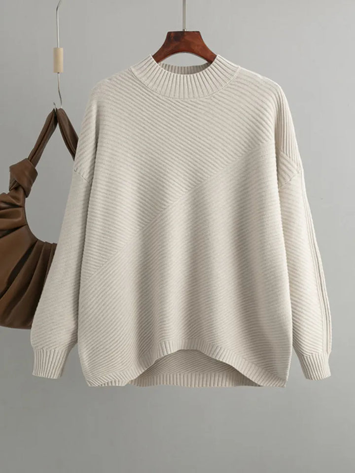 Versatile women's ribbed knit jumper, oversized fit, crew neck, ideal for cozy fall & winter everyday wear.