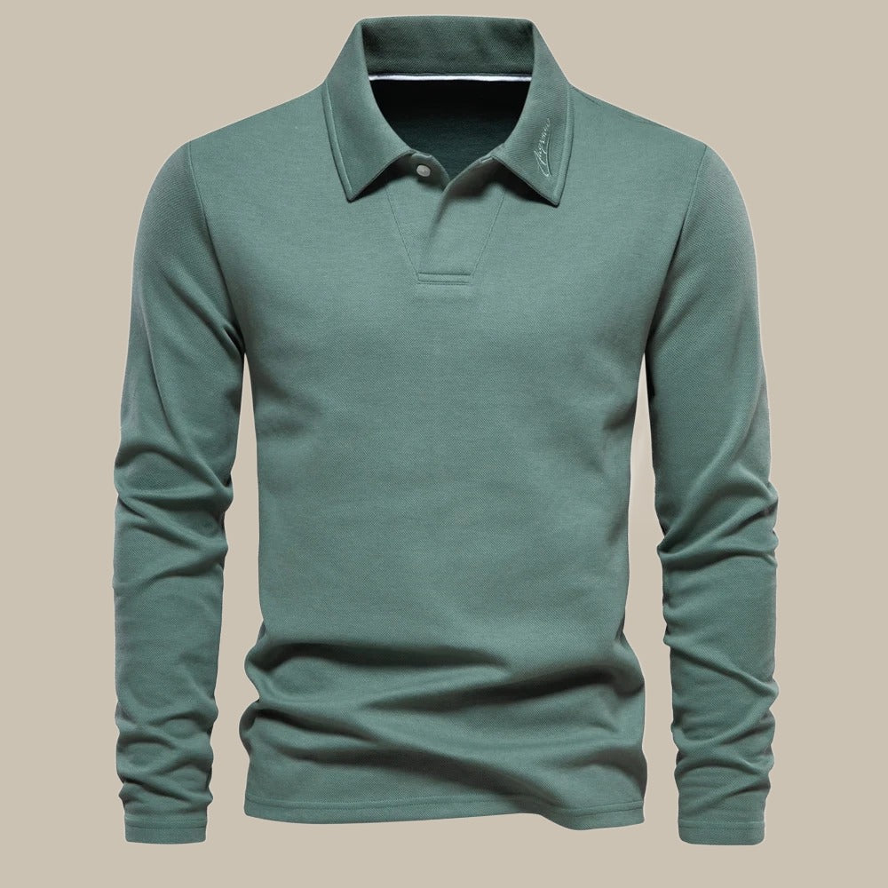 Ruben men's classic long sleeve polo, ideal for versatile styling in men's fashion, from casual to smart casual.