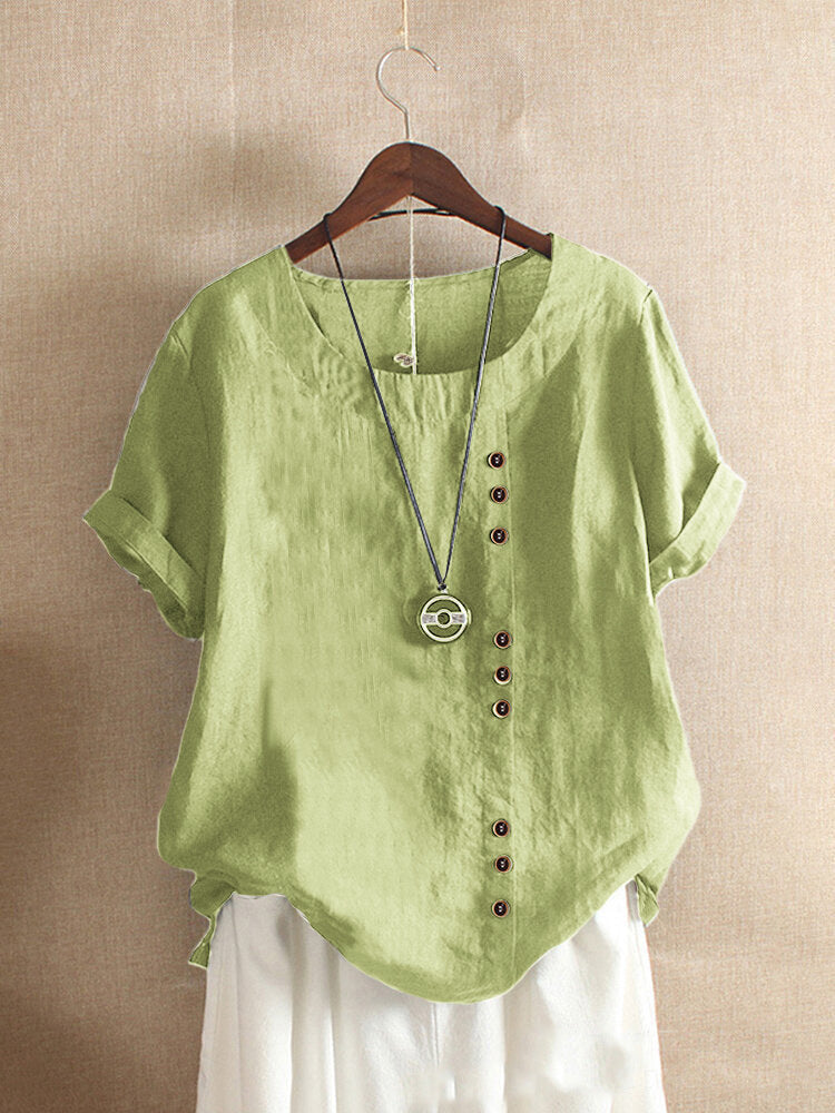 Women's classic plain crew neck t-shirt, short sleeve. Versatile everyday fashion.