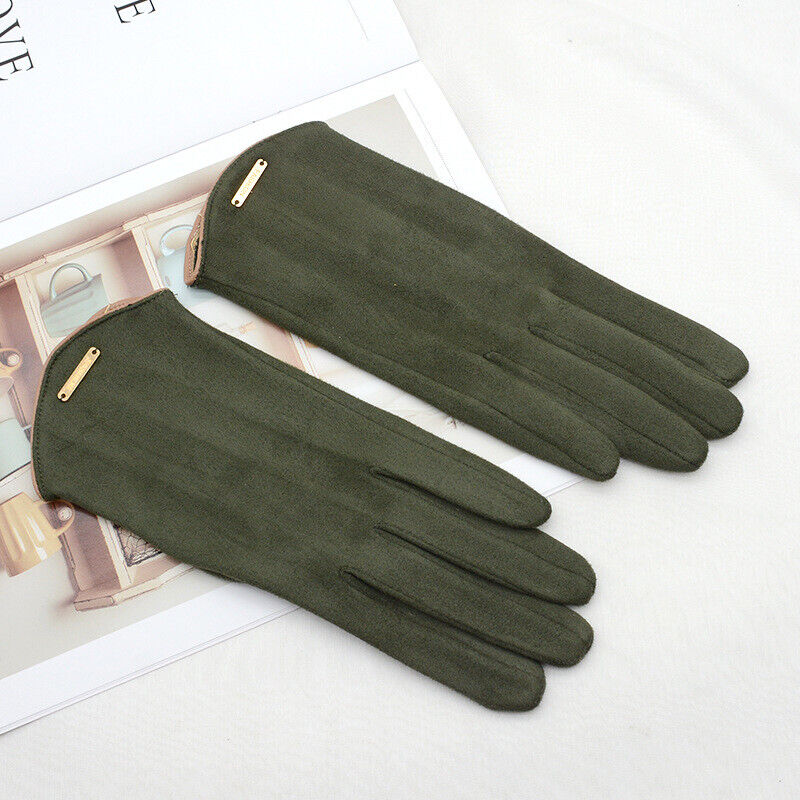 Elegant women's touchscreen suede gloves, ideal fashion accessory for cold weather.