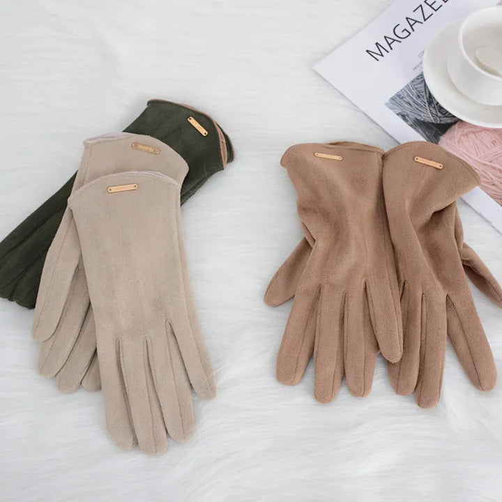 Fashionable women's suede gloves, touchscreen sensitive & cozy cashmere lining.