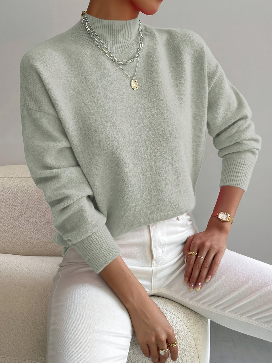 Women's Cleo Mock Turtleneck Long Sleeve Sweater in a relaxed fit, perfect for fall & winter comfort.