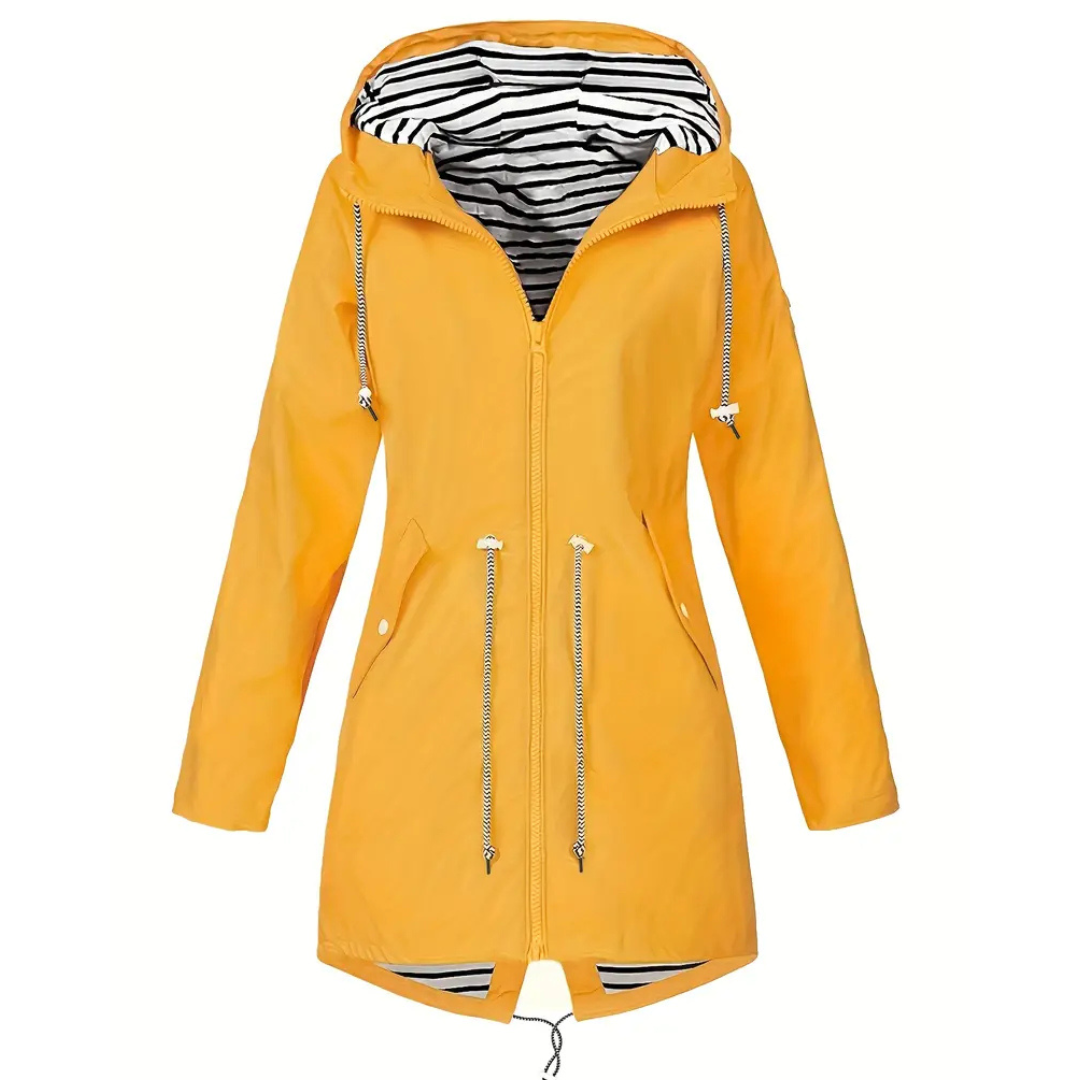 Stay dry in this women's waterproof rain jacket. Stylish, lightweight outerwear for your commute & outdoor activities.