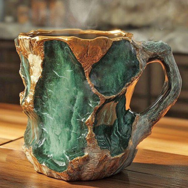Geode style coffee mug with shimmering crystal design, perfect for unique tea cup drinkware or kitchen decor.