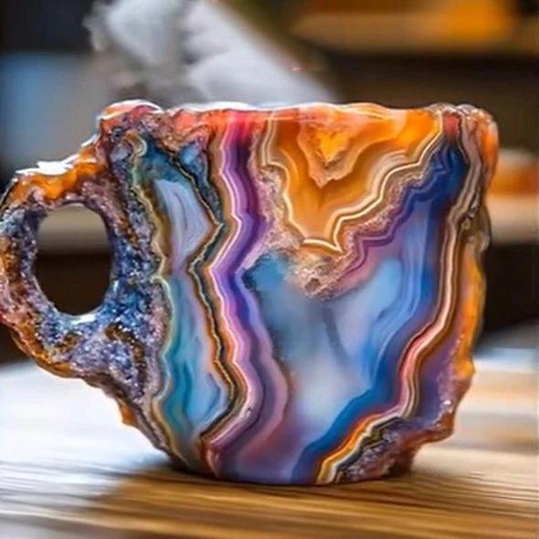 Eye-catching geode style coffee mug, an uncommon tea cup drinkware item, ideal for a unique gift idea.