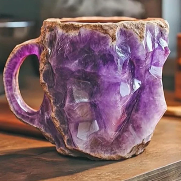 Unique geode style coffee mug, a novelty tea cup drinkware gift idea for home, kitchen, or desk accessory.