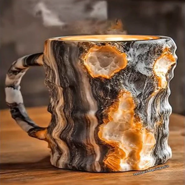 Artistic geode style coffee mug, unique novelty tea cup drinkware, adding flair to kitchen or desk accessories.