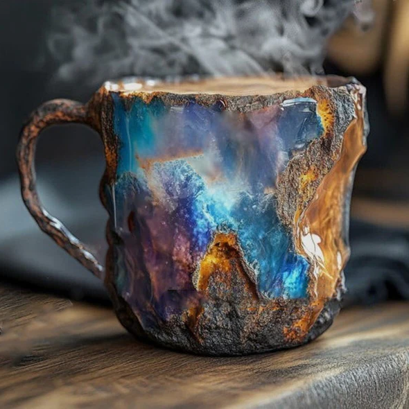 Beautiful geode style coffee mug, a distinctive tea cup drinkware piece, great for home decor.