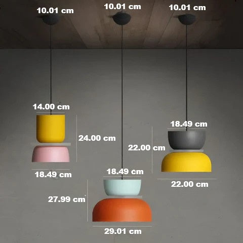 VividGlow modern colorful macaron LED pendant light, providing energy-efficient and chic lighting for any space.