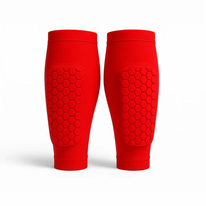 Breathable unisex shin protectors, designed for comfort & impact absorption during skiing and soccer.