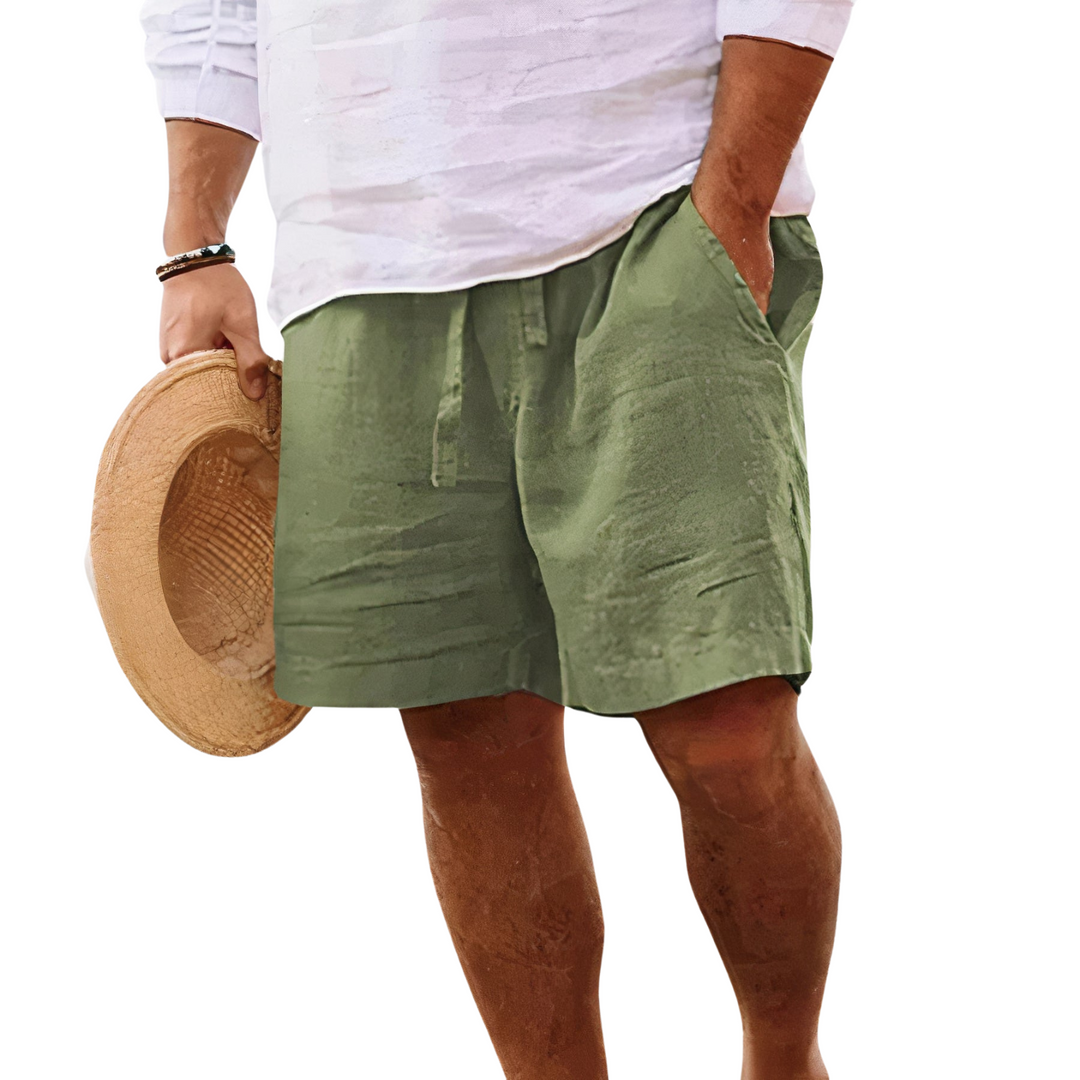 Modern men's fashion: relaxed fit drawstring shorts, perfect for summer comfort and casual warm weather outfits.