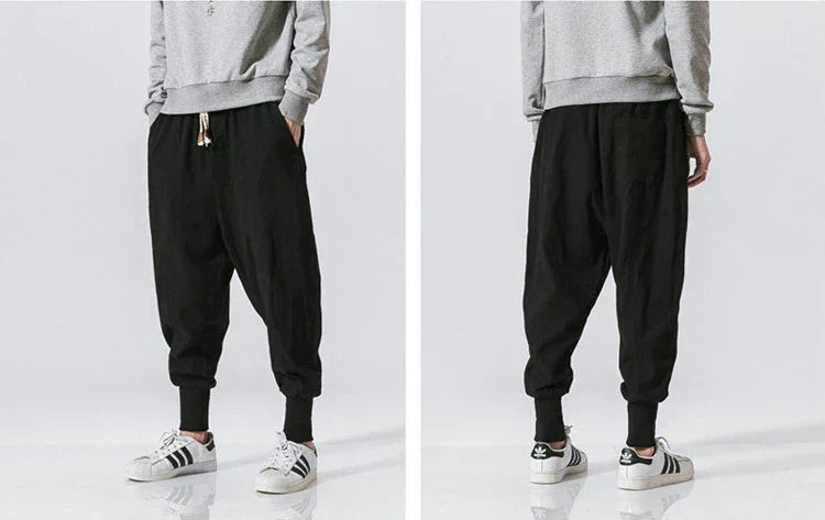 Stylish men's relaxed harem pants, great for comfort, streetwear, and casual daily wear.