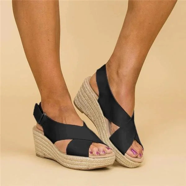 Comfortable Clara ladies' espadrille sandals, lightweight wedge design for casual elegance.