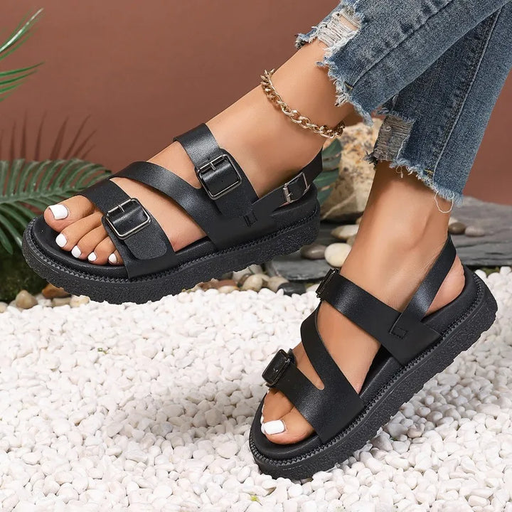 Slip-resistant women's sandals, perfect for seniors seeking secure, stable summer footwear & foot health.