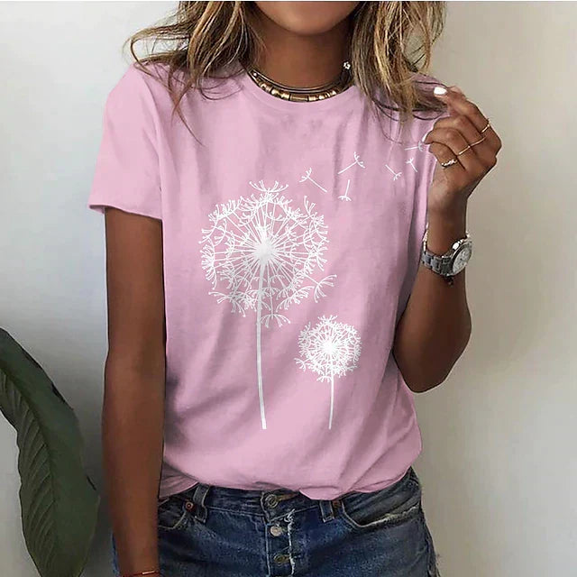 Front view of a comfortable women's round neck short sleeve t-shirt, ideal for versatile everyday style.