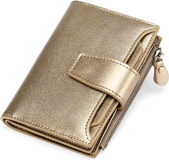 Compact women's leather accessory, RFID blocking for credit cards, with a coin pouch.