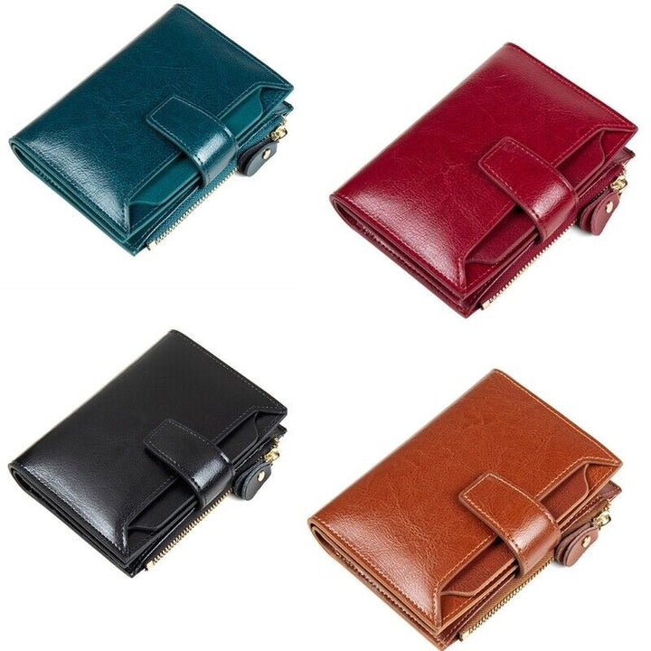 Women's secure RFID blocking leather wallet, a compact solution for carrying essentials.