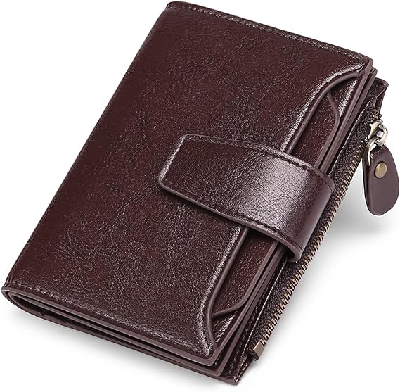 Premium women's compact leather wallet, RFID safe for credit cards & everyday use.