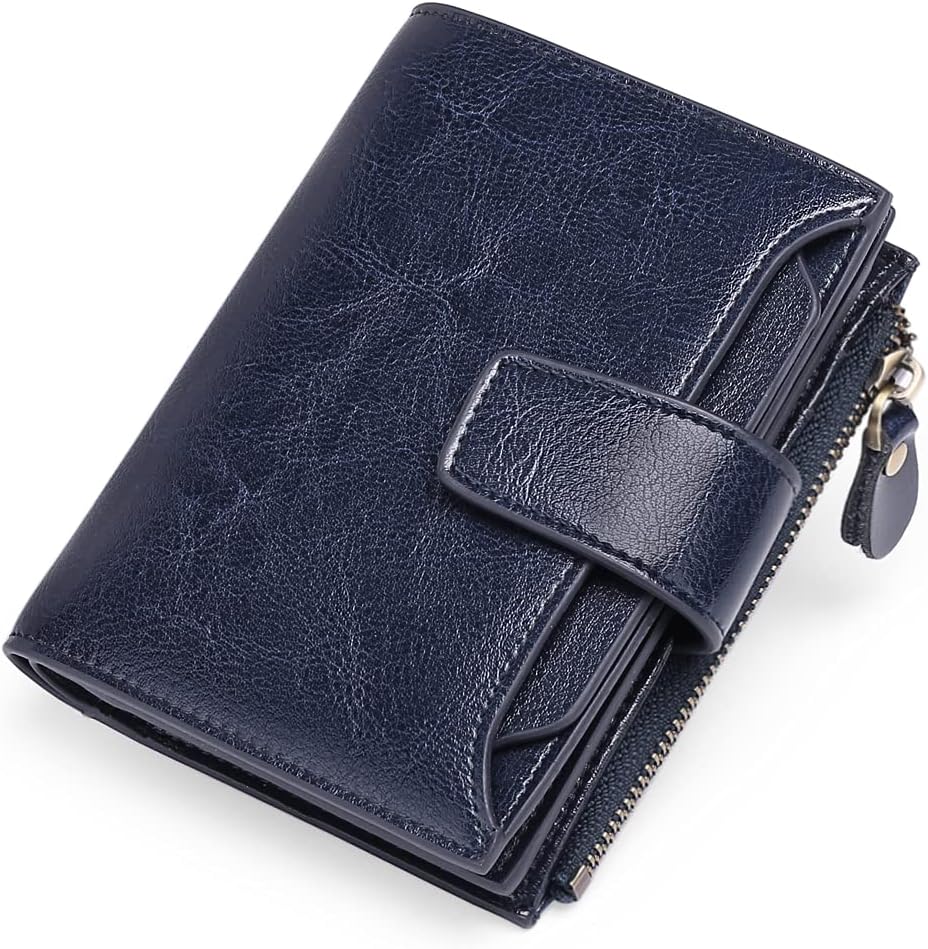 Elegant women's compact leather wallet, RFID protected, ideal for daily essentials.