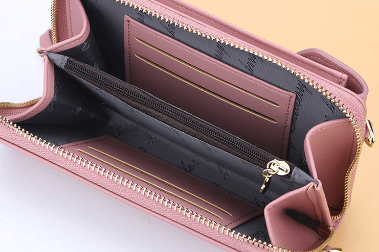 Back view of a women's compact PU leather shoulder bag, highlighting its smooth finish.