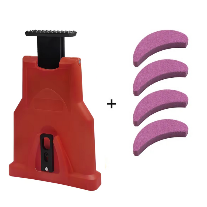 Manual chainsaw sharpener with sharpening stone, ensures fast & precise blade renewal for woodworking & forestry.