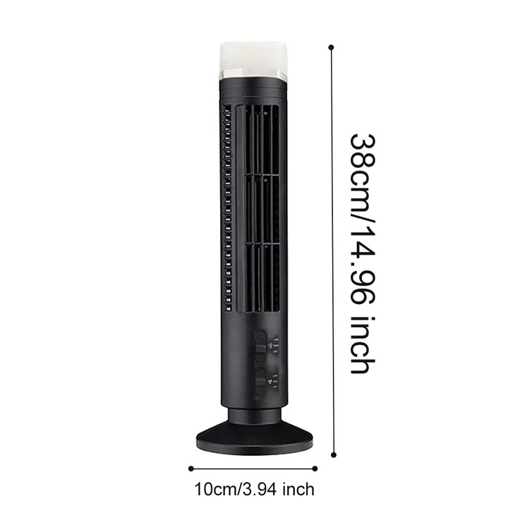 Portable modern bladeless tower fan with quiet operation. Sleek design, perfect for home & office desks.