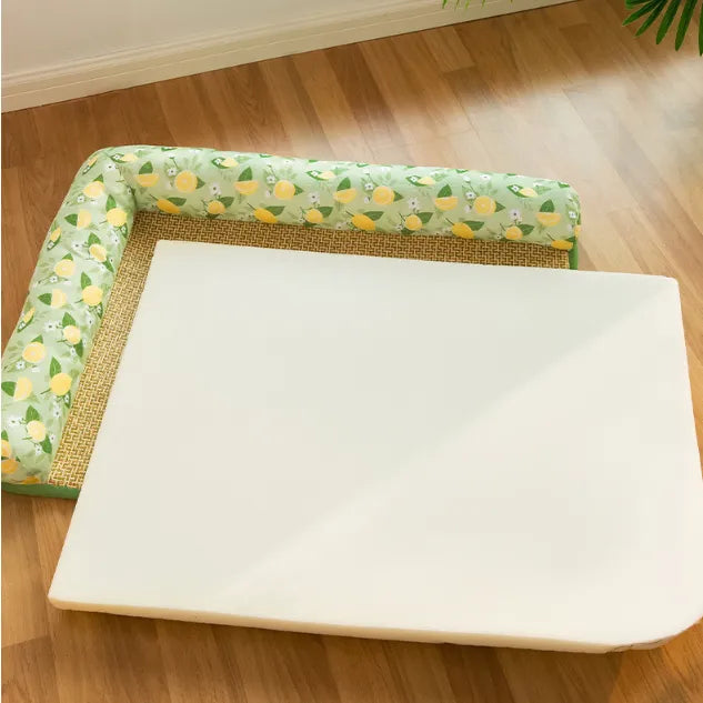 Raised edge cat cooling mat with lemon scent, offering summer comfort & heat relief for pets.