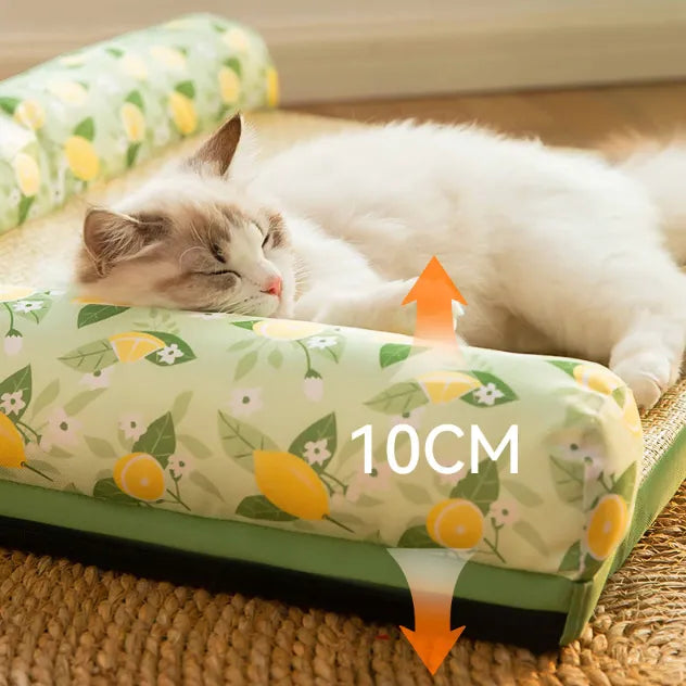 Premium cat cooling mat, raised edge design for summer comfort. A washable pet bed for heat relief.