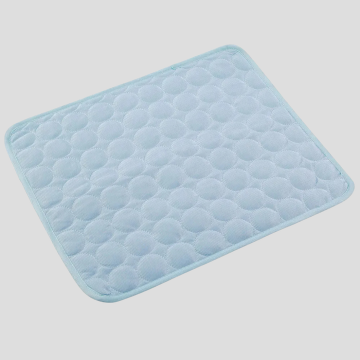 Large dog cooling mat for summer heat relief. Durable, self-cooling pet bed ensures canine comfort.
