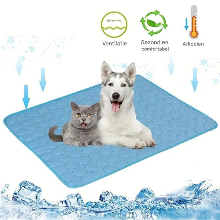 Travel cooling mat for dogs & cats. Portable, self-cooling pet bed for summer adventures & heat relief.